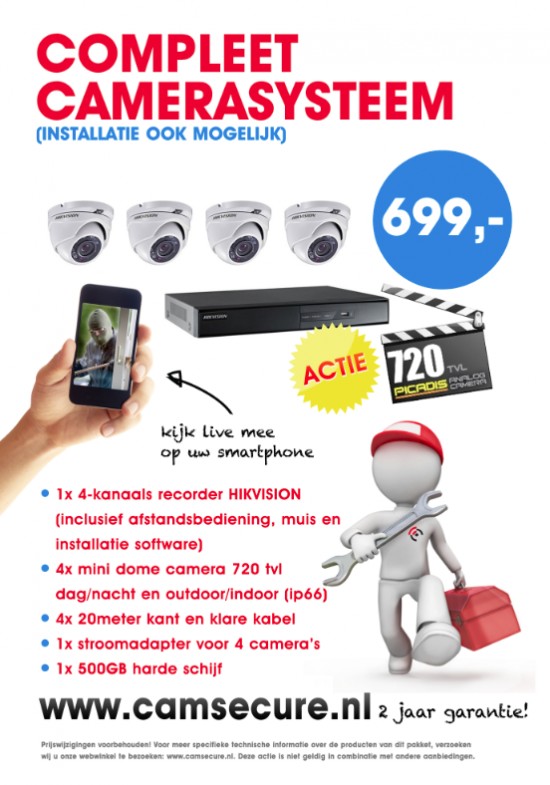 Complete camerabeveiliging set voor slechts €699,-