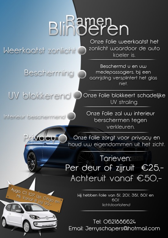Goedkoop auto ruiten/ramen blinderen/tinten!